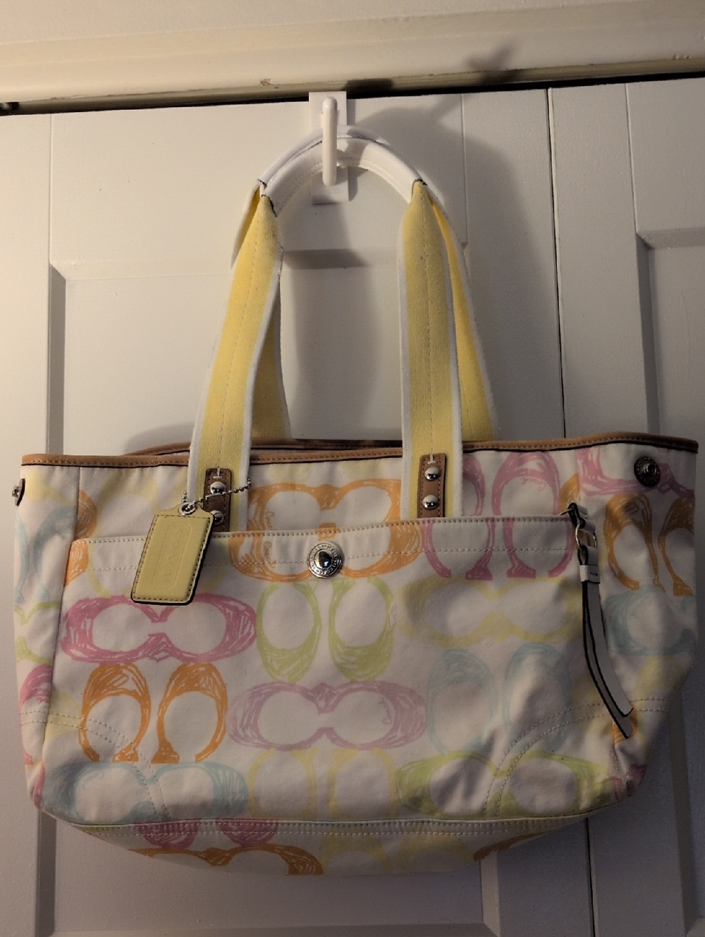 Coach Women's Multicolor Canvas Tote Bag with Yellow Handles